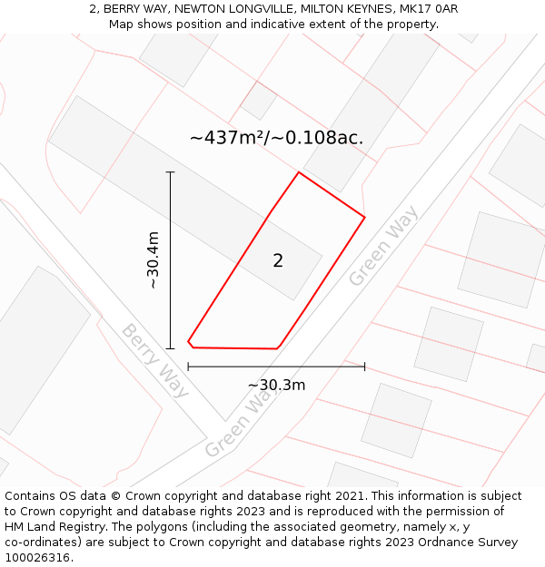 2, BERRY WAY, NEWTON LONGVILLE, MILTON KEYNES, MK17 0AR: Plot and title map