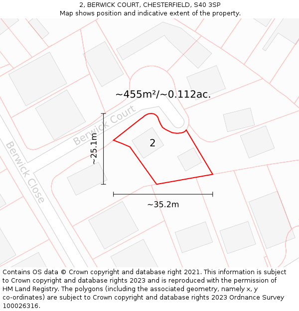 2, BERWICK COURT, CHESTERFIELD, S40 3SP: Plot and title map