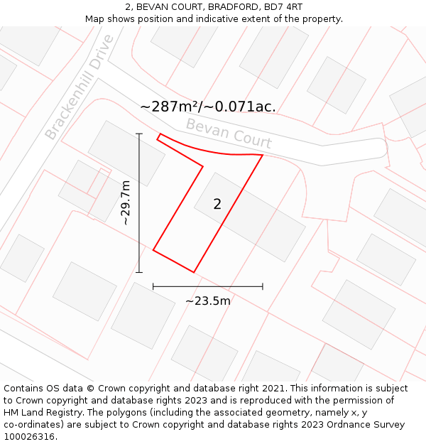 2, BEVAN COURT, BRADFORD, BD7 4RT: Plot and title map