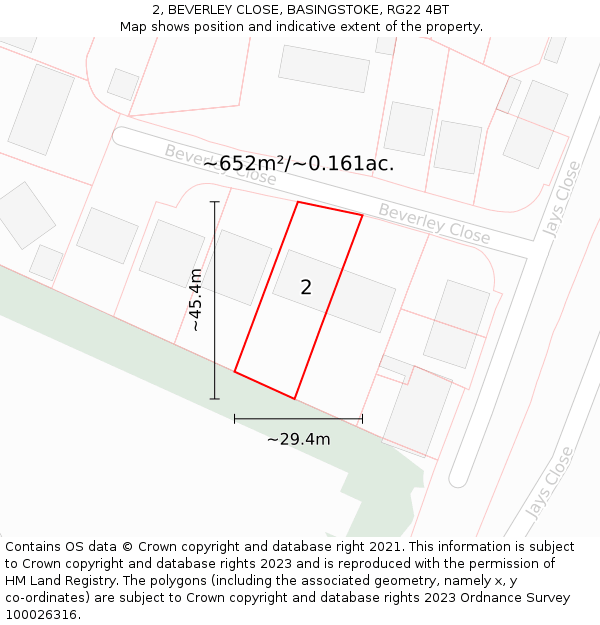 2, BEVERLEY CLOSE, BASINGSTOKE, RG22 4BT: Plot and title map