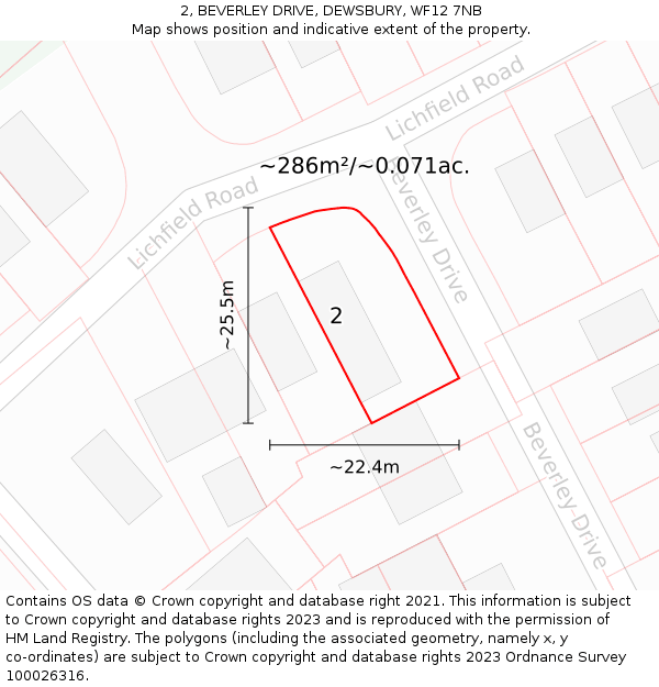 2, BEVERLEY DRIVE, DEWSBURY, WF12 7NB: Plot and title map