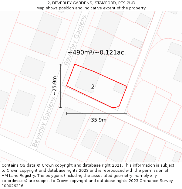 2, BEVERLEY GARDENS, STAMFORD, PE9 2UD: Plot and title map