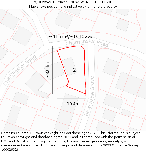 2, BEWCASTLE GROVE, STOKE-ON-TRENT, ST3 7XH: Plot and title map