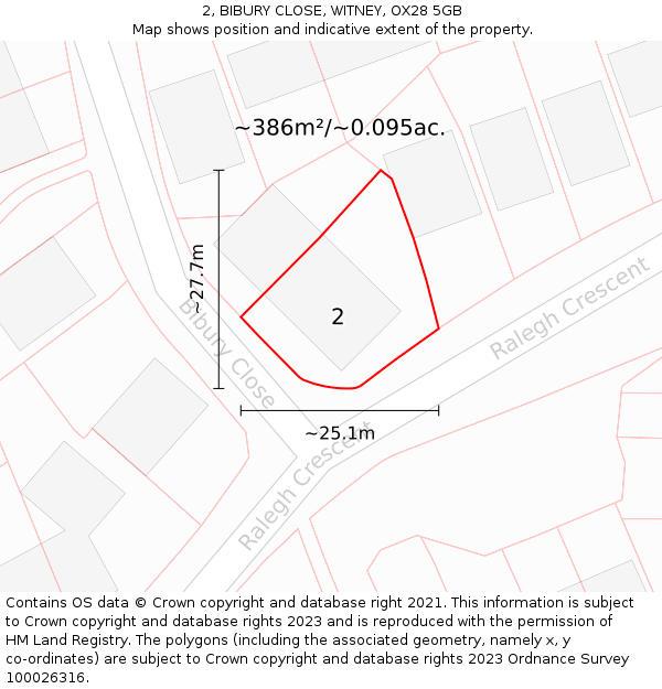 2, BIBURY CLOSE, WITNEY, OX28 5GB: Plot and title map