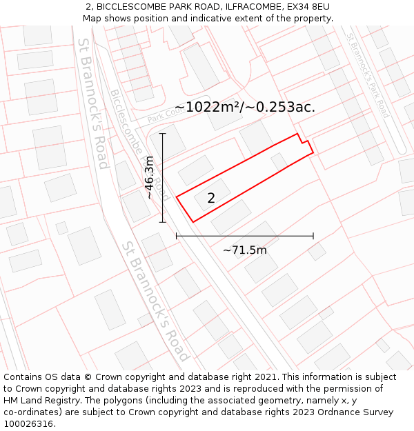 2, BICCLESCOMBE PARK ROAD, ILFRACOMBE, EX34 8EU: Plot and title map