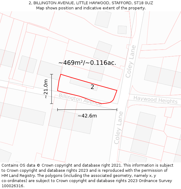 2, BILLINGTON AVENUE, LITTLE HAYWOOD, STAFFORD, ST18 0UZ: Plot and title map