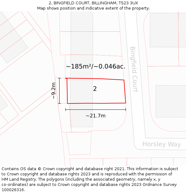 2, BINGFIELD COURT, BILLINGHAM, TS23 3UX: Plot and title map