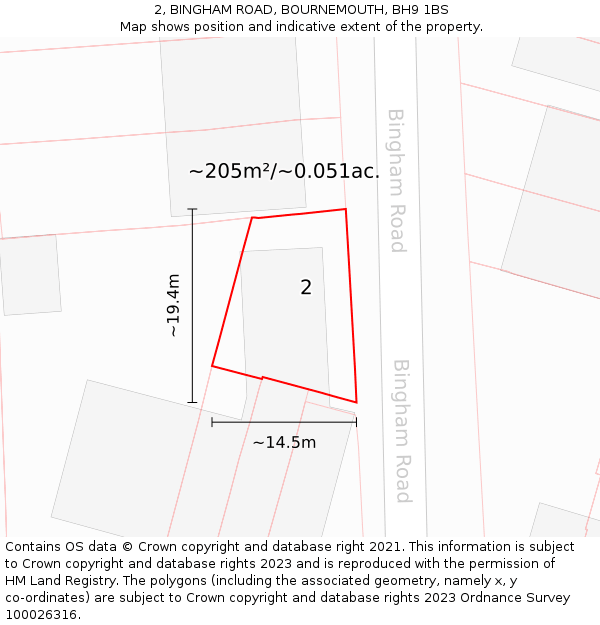 2, BINGHAM ROAD, BOURNEMOUTH, BH9 1BS: Plot and title map