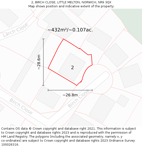 2, BIRCH CLOSE, LITTLE MELTON, NORWICH, NR9 3QX: Plot and title map