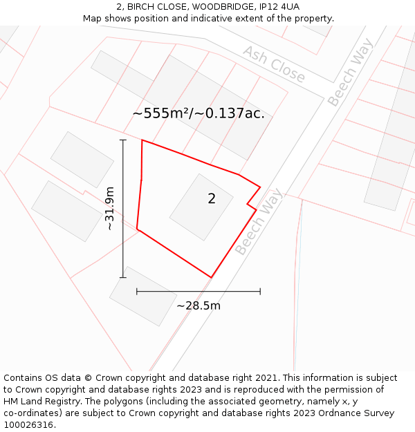 2, BIRCH CLOSE, WOODBRIDGE, IP12 4UA: Plot and title map