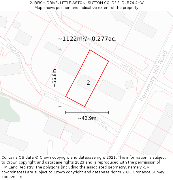 2, BIRCH DRIVE, LITTLE ASTON, SUTTON COLDFIELD, B74 4HW: Plot and title map