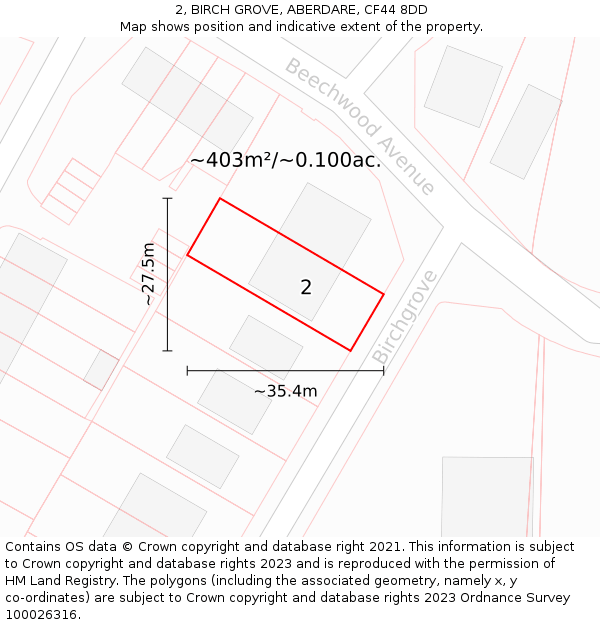 2, BIRCH GROVE, ABERDARE, CF44 8DD: Plot and title map