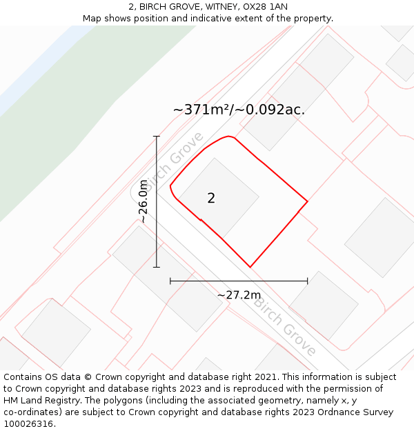 2, BIRCH GROVE, WITNEY, OX28 1AN: Plot and title map