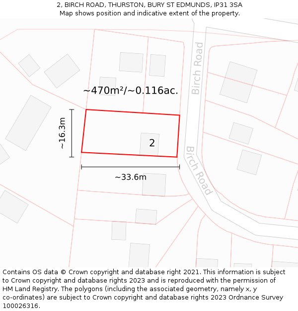 2, BIRCH ROAD, THURSTON, BURY ST EDMUNDS, IP31 3SA: Plot and title map