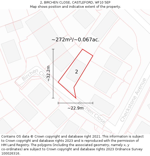 2, BIRCHEN CLOSE, CASTLEFORD, WF10 5EP: Plot and title map