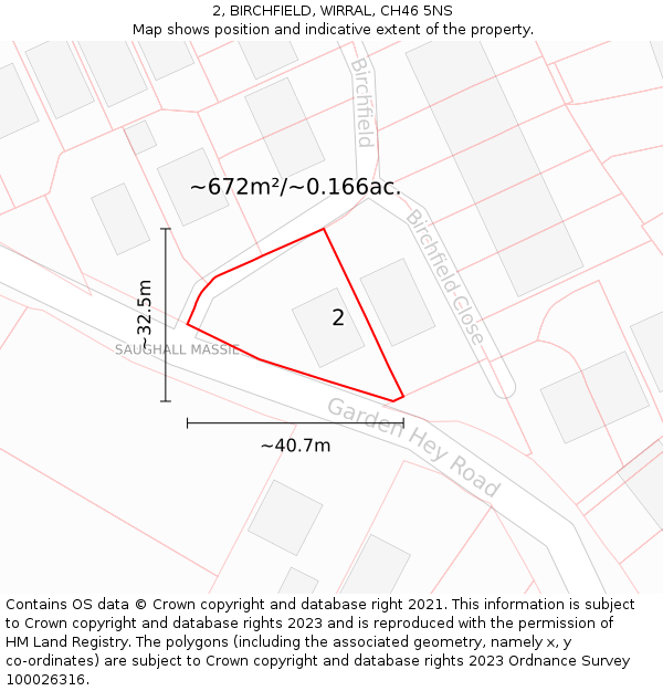 2, BIRCHFIELD, WIRRAL, CH46 5NS: Plot and title map