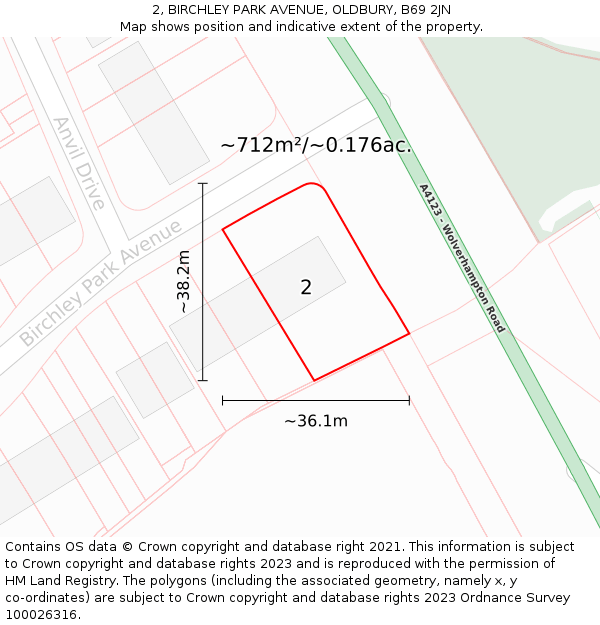 2, BIRCHLEY PARK AVENUE, OLDBURY, B69 2JN: Plot and title map