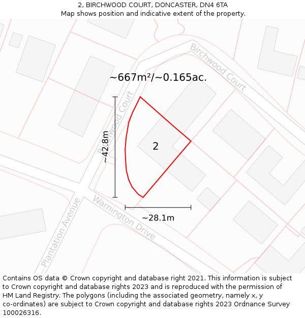 2, BIRCHWOOD COURT, DONCASTER, DN4 6TA: Plot and title map