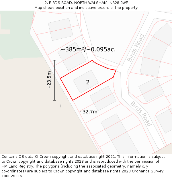 2, BIRDS ROAD, NORTH WALSHAM, NR28 0WE: Plot and title map