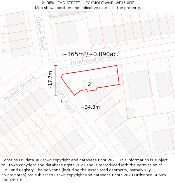 2, BIRKHEAD STREET, HECKMONDWIKE, WF16 0BE: Plot and title map