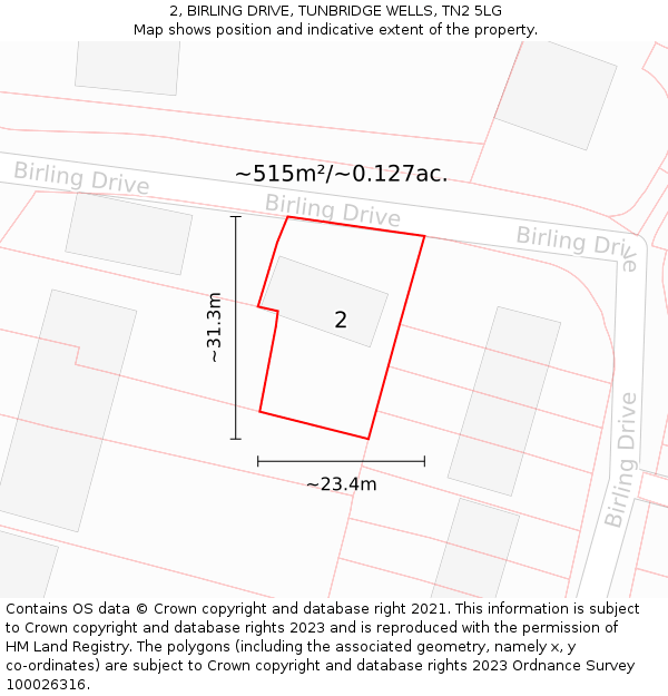 2, BIRLING DRIVE, TUNBRIDGE WELLS, TN2 5LG: Plot and title map