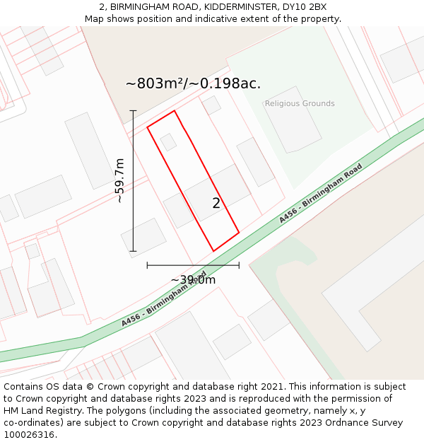 2, BIRMINGHAM ROAD, KIDDERMINSTER, DY10 2BX: Plot and title map