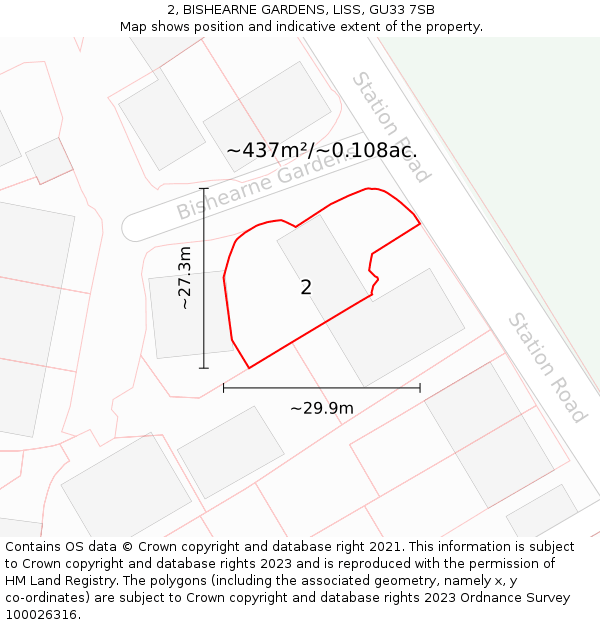 2, BISHEARNE GARDENS, LISS, GU33 7SB: Plot and title map