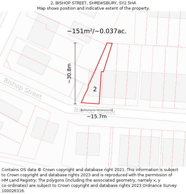 2, BISHOP STREET, SHREWSBURY, SY2 5HA: Plot and title map