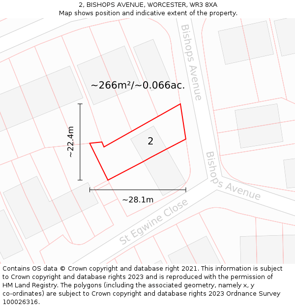 2, BISHOPS AVENUE, WORCESTER, WR3 8XA: Plot and title map