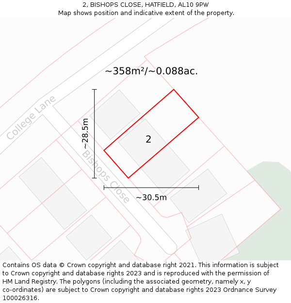 2, BISHOPS CLOSE, HATFIELD, AL10 9PW: Plot and title map