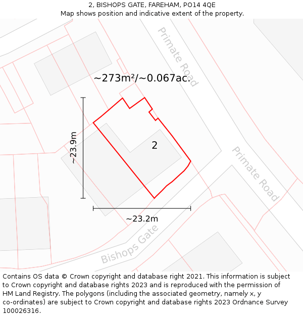 2, BISHOPS GATE, FAREHAM, PO14 4QE: Plot and title map