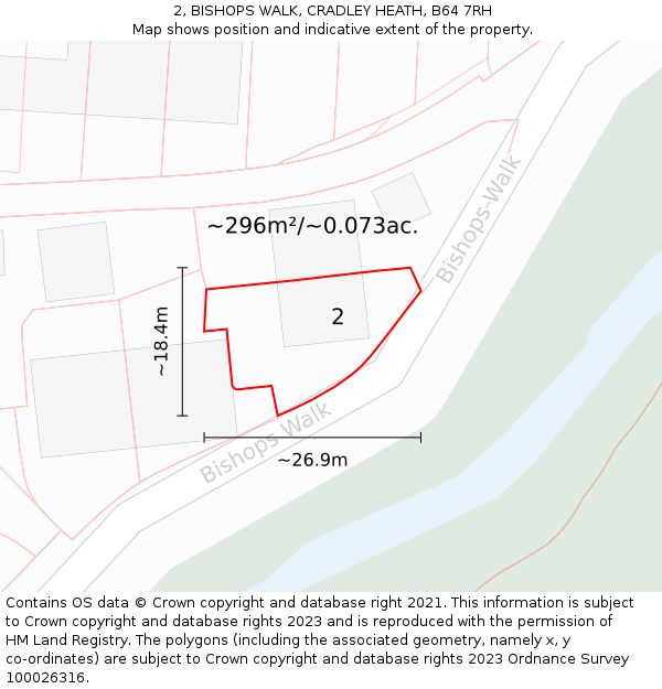 2, BISHOPS WALK, CRADLEY HEATH, B64 7RH: Plot and title map