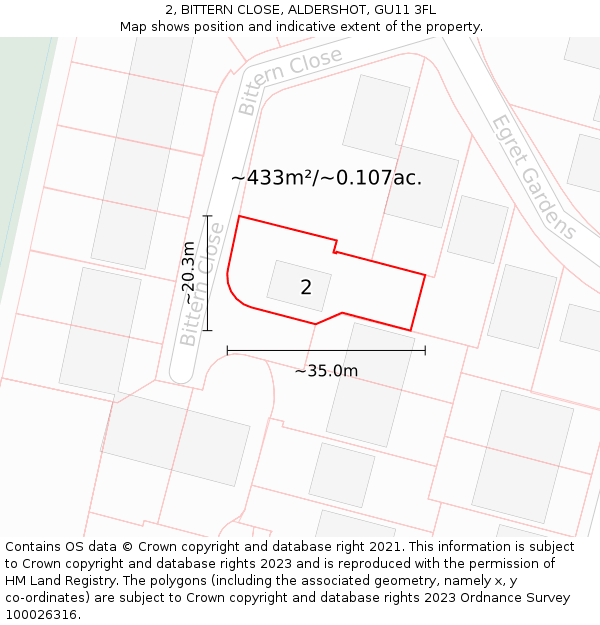 2, BITTERN CLOSE, ALDERSHOT, GU11 3FL: Plot and title map