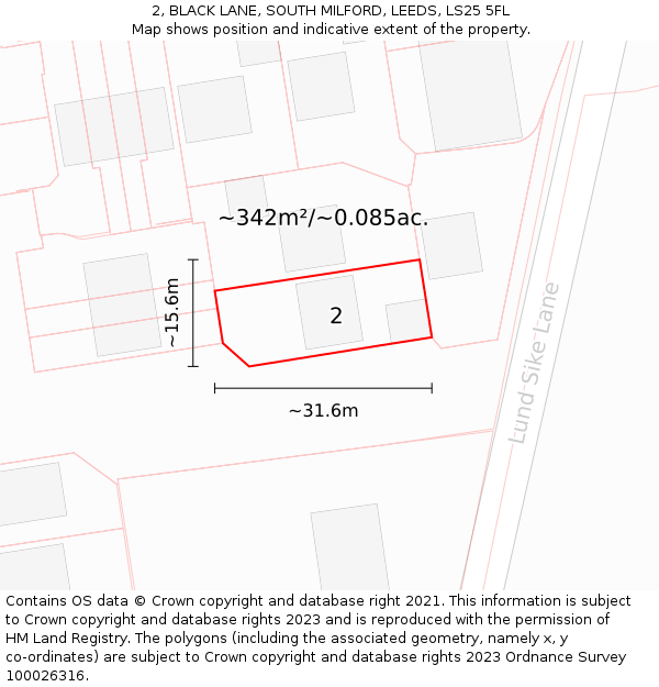 2, BLACK LANE, SOUTH MILFORD, LEEDS, LS25 5FL: Plot and title map