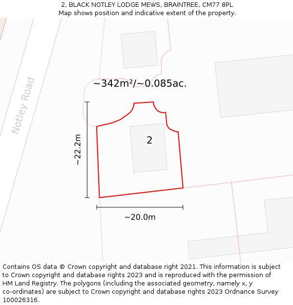 2, BLACK NOTLEY LODGE MEWS, BRAINTREE, CM77 8PL: Plot and title map