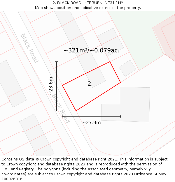 2, BLACK ROAD, HEBBURN, NE31 1HY: Plot and title map