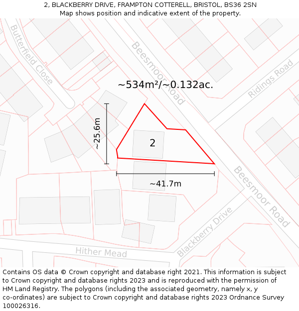 2, BLACKBERRY DRIVE, FRAMPTON COTTERELL, BRISTOL, BS36 2SN: Plot and title map