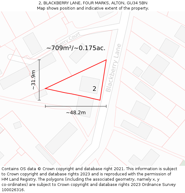 2, BLACKBERRY LANE, FOUR MARKS, ALTON, GU34 5BN: Plot and title map