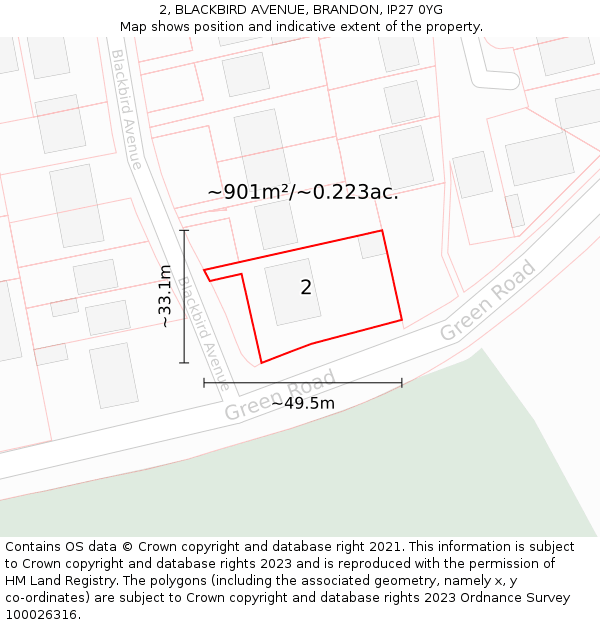 2, BLACKBIRD AVENUE, BRANDON, IP27 0YG: Plot and title map