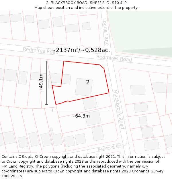2, BLACKBROOK ROAD, SHEFFIELD, S10 4LP: Plot and title map