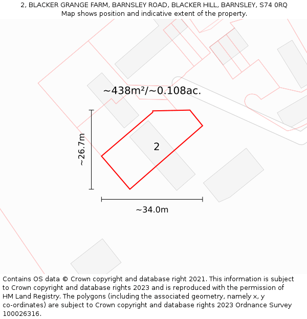 2, BLACKER GRANGE FARM, BARNSLEY ROAD, BLACKER HILL, BARNSLEY, S74 0RQ: Plot and title map