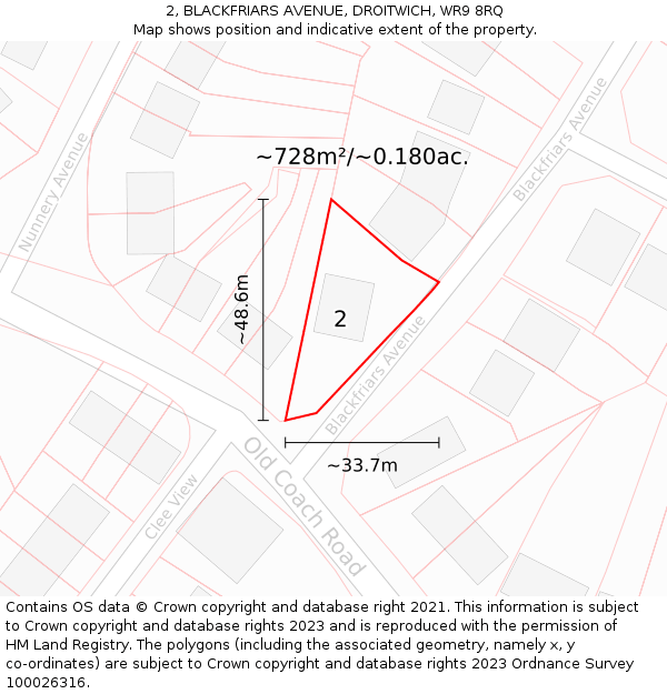 2, BLACKFRIARS AVENUE, DROITWICH, WR9 8RQ: Plot and title map