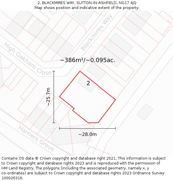 2, BLACKMIRES WAY, SUTTON-IN-ASHFIELD, NG17 4JQ: Plot and title map