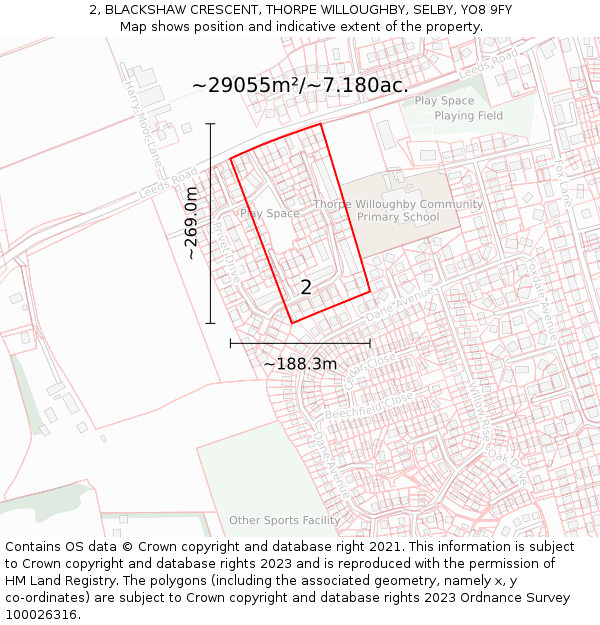 2, BLACKSHAW CRESCENT, THORPE WILLOUGHBY, SELBY, YO8 9FY: Plot and title map