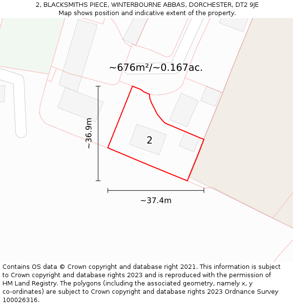 2, BLACKSMITHS PIECE, WINTERBOURNE ABBAS, DORCHESTER, DT2 9JE: Plot and title map