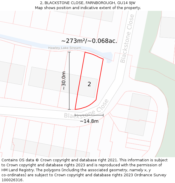 2, BLACKSTONE CLOSE, FARNBOROUGH, GU14 9JW: Plot and title map