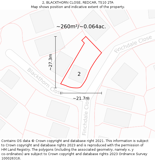 2, BLACKTHORN CLOSE, REDCAR, TS10 2TA: Plot and title map