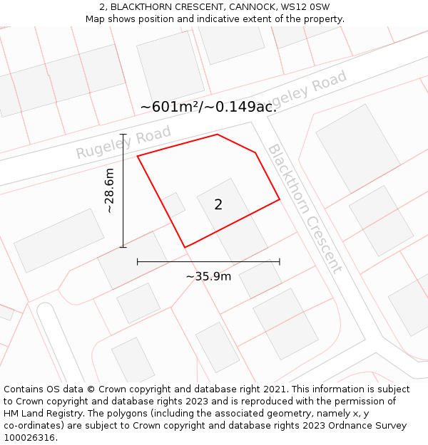 2, BLACKTHORN CRESCENT, CANNOCK, WS12 0SW: Plot and title map