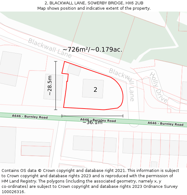 2, BLACKWALL LANE, SOWERBY BRIDGE, HX6 2UB: Plot and title map