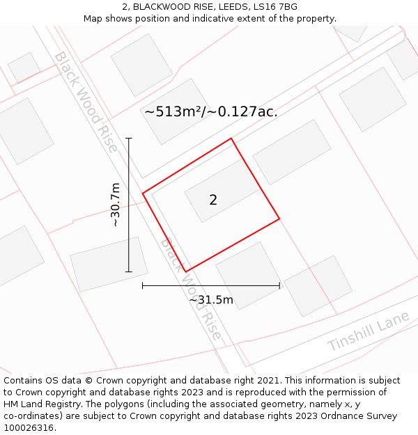 2, BLACKWOOD RISE, LEEDS, LS16 7BG: Plot and title map